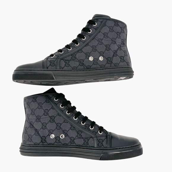 Gucci Brooklyn High Top Sneakers EU 39.5 US 9.5 Black GG Monogram Canvas Cap Toe - Picture 8 of 11